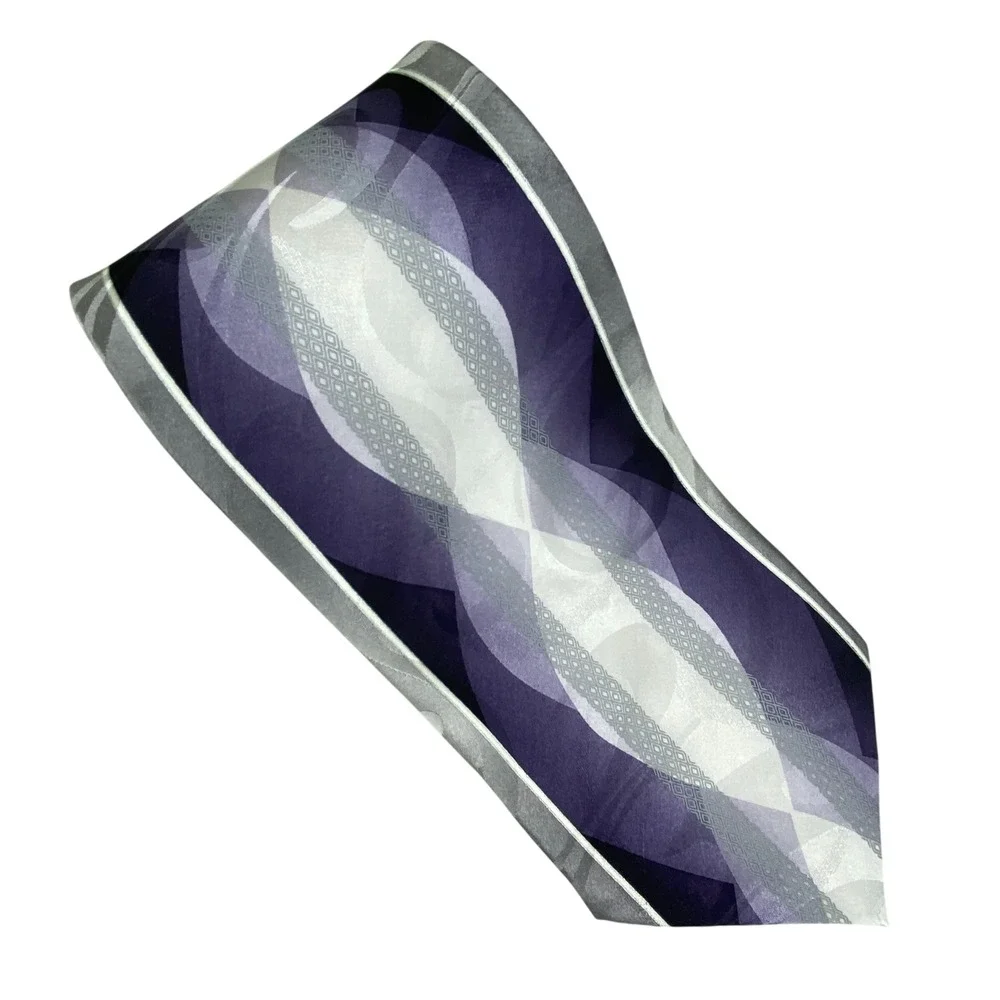 Carlo Palazzi Necktie Mens XL‎ Purple Grey Abstract Geometric Art Deco Silk 63x4